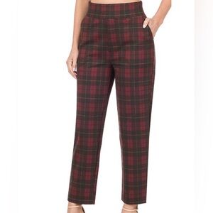 Red/Black Plaid Women’s New Boutique Trouser Pants Tummy Control Ankle Length